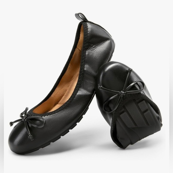 NWB Women’s Foldable Ballet Flats Round Toe Bow Knot Embellishment Size 10 Black - Picture 2 of 9